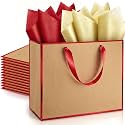 ReliThick 12 Pack Paper Gift Bag with Handles &amp; Tissue, Kraft, Red