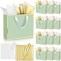 ReliThick 12 Pack Paper Gift Bag with Handles &amp; Tissue, Sage Green