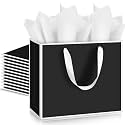 ReliThick 12 Pack Paper Gift Bag with Handles &amp; Tissue, Black, White