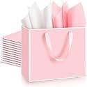 ReliThick 12 Pack Paper Gift Bag with Handles &amp; Tissue, Pink, White