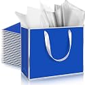 ReliThick 12 Pack Paper Gift Bag with Handles &amp; Tissue, Royal Blue,Silver