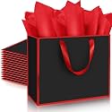 ReliThick 12 Pack Paper Gift Bag with Handles &amp; Tissue, Black, Red