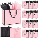 ReliThick 12 Pack Paper Gift Bag with Handles &amp; Tissue, Pink, Black