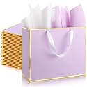 ReliThick 12 Pack Paper Gift Bag with Handles &amp; Tissue, Lavender, Gold