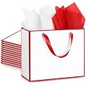 ReliThick 12 Pack Paper Gift Bag with Handles &amp; Tissue, White, Red