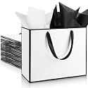 ReliThick 12 Pack Paper Gift Bag with Handles &amp; Tissue, White, Black