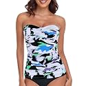 RELLECIGA Women's Tummy Control Tankini Top Bandeau Strapless Swim Tops