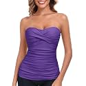 RELLECIGA Women's Tummy Control Tankini Top Bandeau Strapless Swim Tops