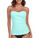 RELLECIGA Women's Tummy Control Tankini Top Bandeau Strapless Swim Tops
