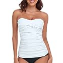 RELLECIGA Women's Tummy Control Tankini Top Bandeau Strapless Swim Tops