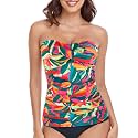RELLECIGA Women's Tummy Control Tankini Top Bandeau Strapless Swim Tops