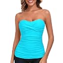 RELLECIGA Women's Tummy Control Tankini Top Bandeau Strapless Swim Tops