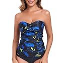 RELLECIGA Women's Tummy Control Tankini Top Bandeau Strapless Swim Tops