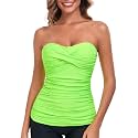 RELLECIGA Women's Tummy Control Tankini Top Bandeau Strapless Swim Tops