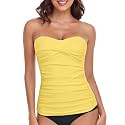 RELLECIGA Women's Tummy Control Tankini Top Bandeau Strapless Swim Tops