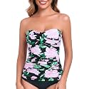 RELLECIGA Women's Tummy Control Tankini Top Bandeau Strapless Swim Tops
