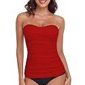 RELLECIGA Women's Tummy Control Tankini Top Bandeau Strapless Swim Tops