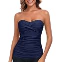 RELLECIGA Women's Tummy Control Tankini Top Bandeau Strapless Swim Tops