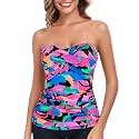 RELLECIGA Women's Tummy Control Tankini Top Bandeau Strapless Swim Tops