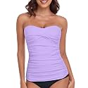 RELLECIGA Women's Tummy Control Tankini Top Bandeau Strapless Swim Tops