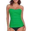 RELLECIGA Women's Tummy Control Tankini Top Bandeau Strapless Swim Tops