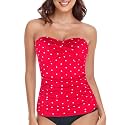 RELLECIGA Women's Tummy Control Tankini Top Bandeau Strapless Swim Tops