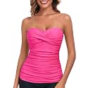 RELLECIGA Women's Tummy Control Tankini Top Bandeau Strapless Swim Tops
