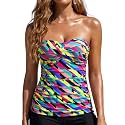 RELLECIGA Women's Tummy Control Tankini Top Bandeau Strapless Swim Tops
