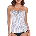 RELLECIGA Women's Tummy Control Tankini Top Bandeau Strapless Swim Tops