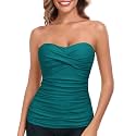 RELLECIGA Women's Tummy Control Tankini Top Bandeau Strapless Swim Tops