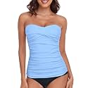 RELLECIGA Women's Tummy Control Tankini Top Bandeau Strapless Swim Tops
