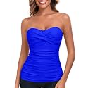 RELLECIGA Women's Tummy Control Tankini Top Bandeau Strapless Swim Tops