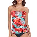 RELLECIGA Women's Tummy Control Tankini Top Bandeau Strapless Swim Tops