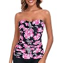 RELLECIGA Women's Tummy Control Tankini Top Bandeau Strapless Swim Tops