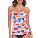 RELLECIGA Women's Tummy Control Tankini Top Bandeau Strapless Swim Tops