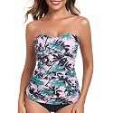 RELLECIGA Women's Tummy Control Tankini Top Bandeau Strapless Swim Tops