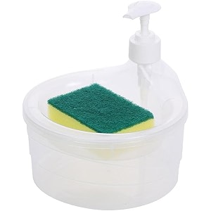 premium soap dispenser 2 in 1 sink dishwasher liquid holder dish wash through pump with sponge holder caddy grey round