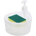Premium Soap Dispenser 2 in 1 Sink Dishwasher Liquid Holder, Dish wash Through Pump with Sponge Holder Caddy (Grey) (Round)
