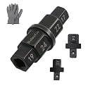 ReluxGo Motorcycles Hex Axle Tool Steady Hex Bit Socket Set Black Spindle Socket Adapter Tool 12mm,14mm,17mm,19mm,22mm,24mm with Gloves, 6 in 1 (6 in 1)