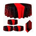 Remagr 12 Pcs Black and Red 84 Inch Round Plastic Tablecloth, Party Decor