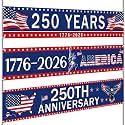 Remagr 3 Pcs 4th of July Decorations 250th Anniversary Banner 8.17x 1.5ft Freedom American Flag 1776-2026 Patriotic Banners for Outside Red White and Blue Decorations for Outdoor Yard Garden Lawn