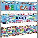 Remagr 3 Pcs Multilingual Welcome Banner, World Flag Diversity Backdrop