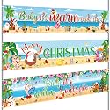 Remagr 3 Pcs Summer Christmas Banner Decorations 98 x 18 Inch Baby It's Warm Outside Banner July Santa Beach Snowman Santa for Christmas Hawaiian Luau Party Decorations