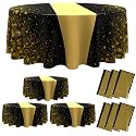 Remagr 6 Pcs Black and Gold 84Inch Round Plastic Tablecloth Disposable