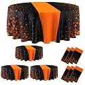Remagr 6 Pcs Black and Orange 84Inch Round Plastic Tablecloth Disposable