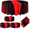 Remagr 6 Pcs Black and Red 84Inch Round Plastic Tablecloth Disposable
