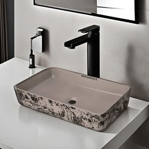 remanence designer table top wash basin for bathroom  ceramic bathroom sink  wash basin over counter bathroom basin 24 x 14 x 4 inch designer white n black sl 52