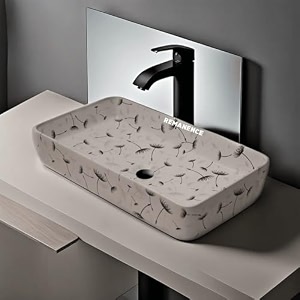 remanence designer table top wash basin for bathroom  ceramic bathroom sink  wash basin over counter bathroom basin 24 x 14 x 4 inch white n black flower sl 05