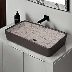 remanence designer table top wash basin for bathroom  ceramic bathroom sink  wash basin over counter bathroom basin 24 x 14 x 4 inch designer grey n white stripe sl 62