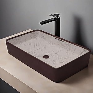 remanence designer table top wash basin for bathroom  ceramic bathroom sink  wash basin over counter bathroom basin 24 x 14 x 4 inch matte brown n white sl 61